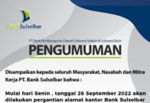 Bank Sulselbar Cabang Topoyo Pindah Alamat ke Jalan Andi Depu (Kompleks Pasar Topoyo)