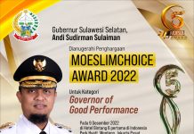 Gubernur Andi Sudirman Dianugerahi Penghargaan Moeslimchoice Award 2022