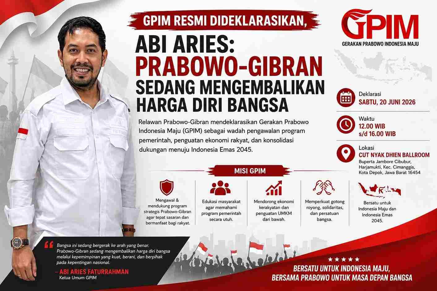 GPIM Resmi Dideklarasikan, Abi Aries: Prabowo-Gibran Sedang Mengembalikan Harga Diri Bangsa